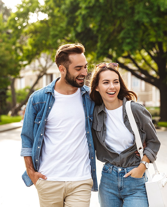 Couple going for walk outside