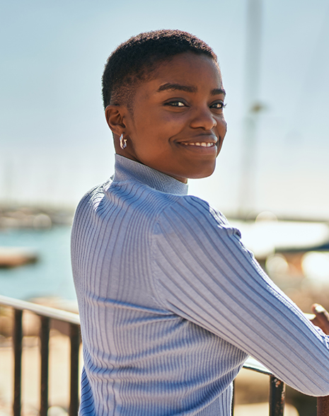 Woman looking back smiling