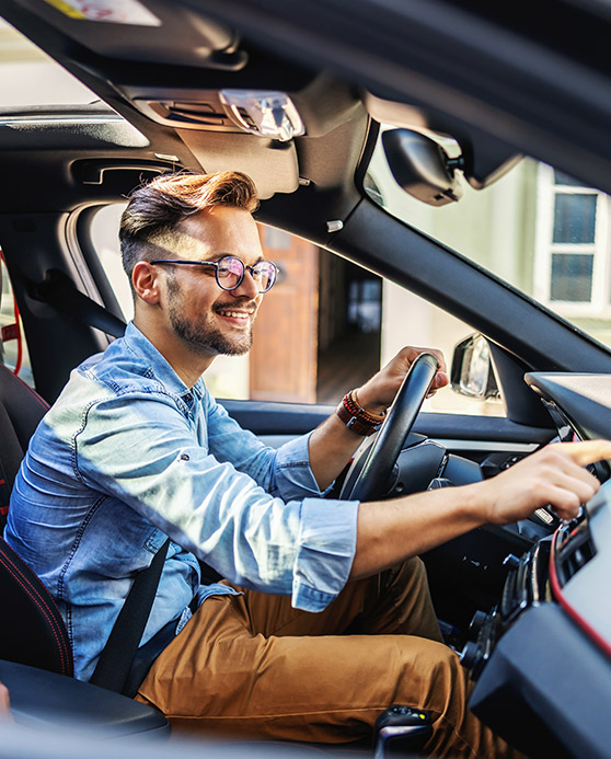 Man navigating his vehicle